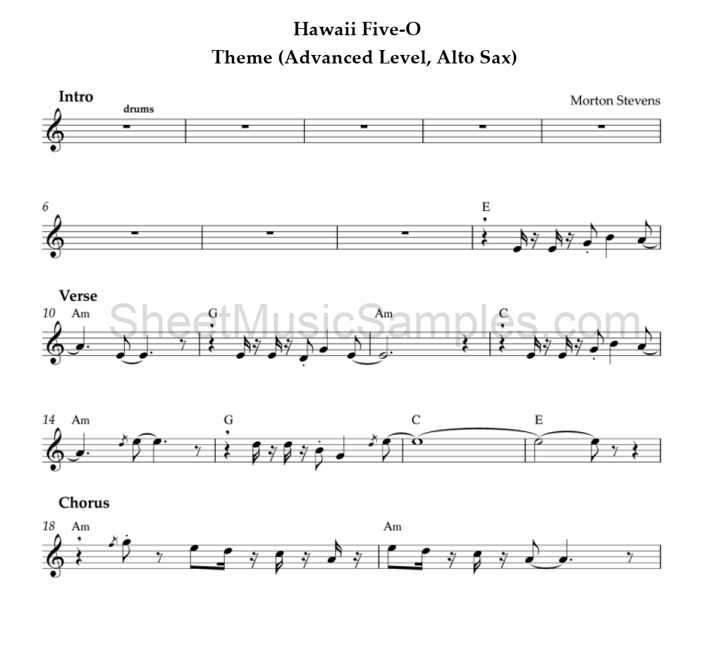 Hawaii Five-O - Theme (Advanced Level, Alto Sax)