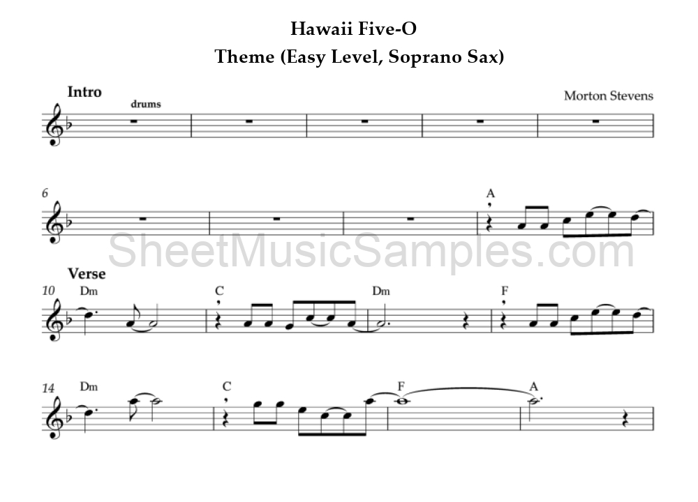 Hawaii Five-O - Theme (Easy Level, Soprano Sax)