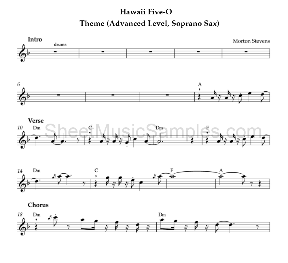 Hawaii Five-O - Theme (Advanced Level, Soprano Sax)