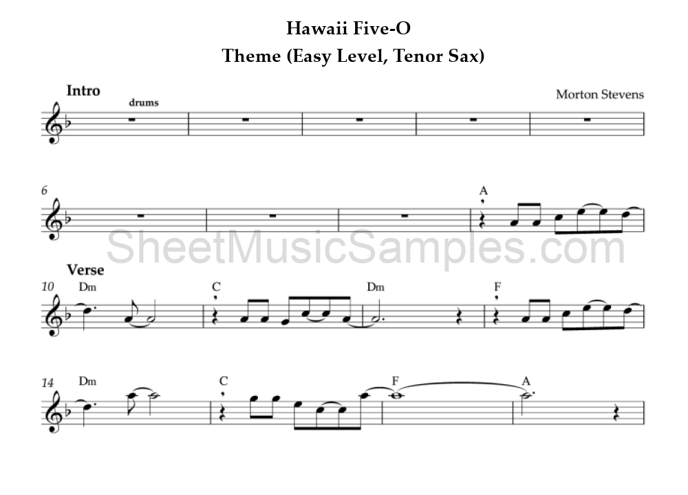 Hawaii Five-O - Theme (Easy Level, Tenor Sax)