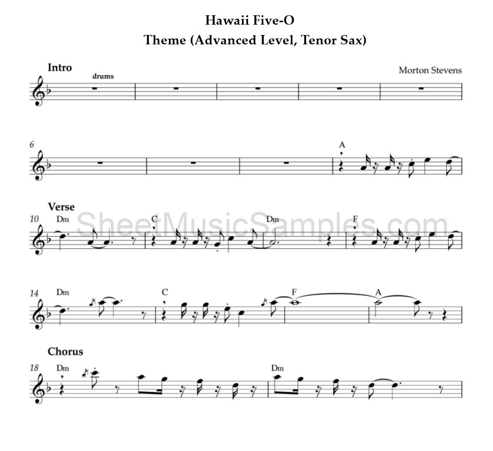 Hawaii Five-O - Theme (Advanced Level, Tenor Sax)