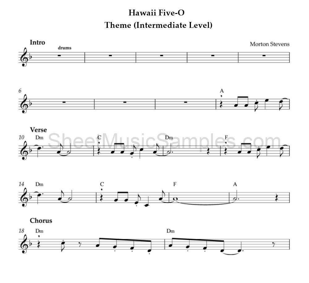 Hawaii Five-O - Theme (Intermediate Level)