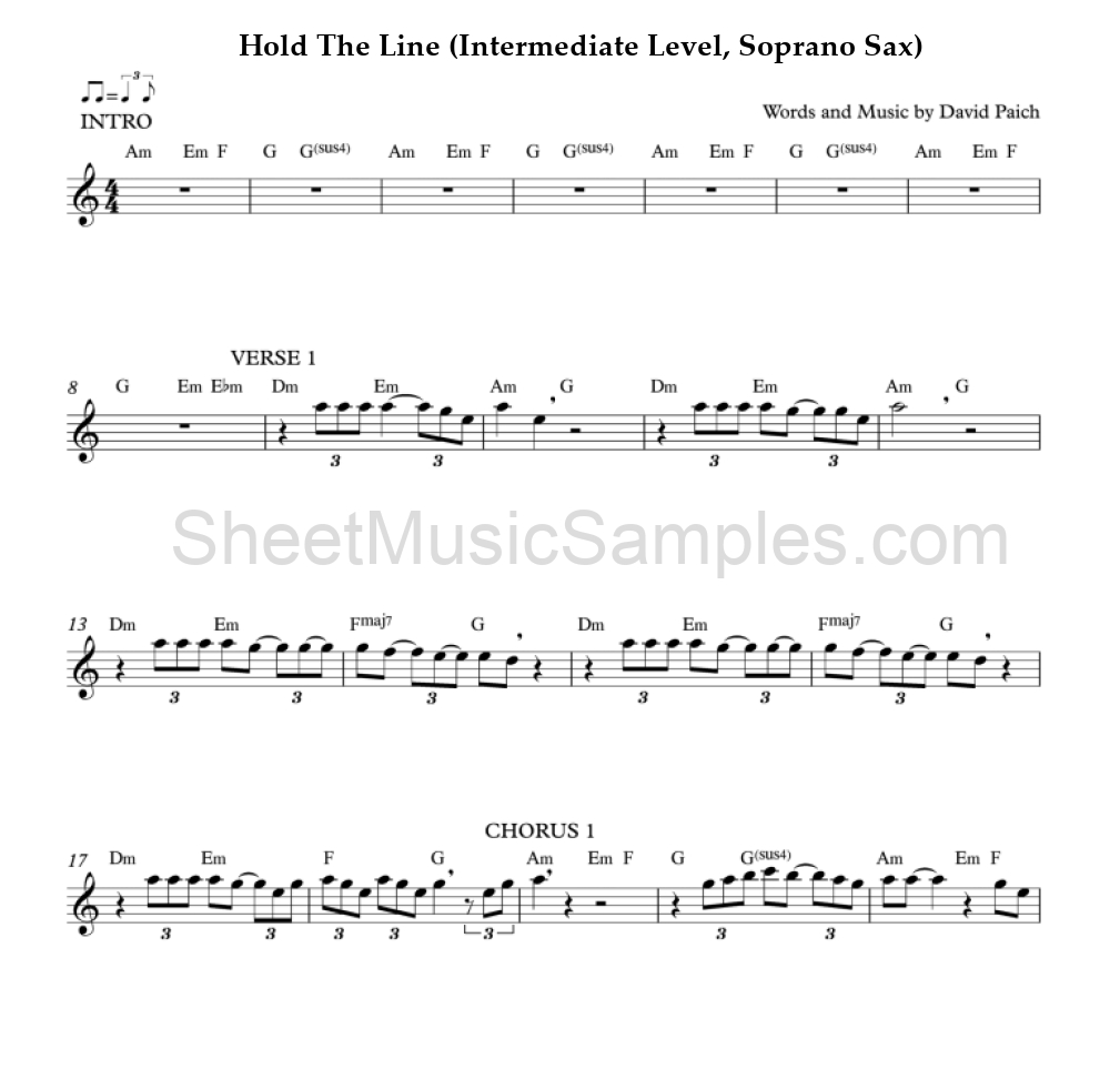 Hold The Line (Intermediate Level, Soprano Sax)