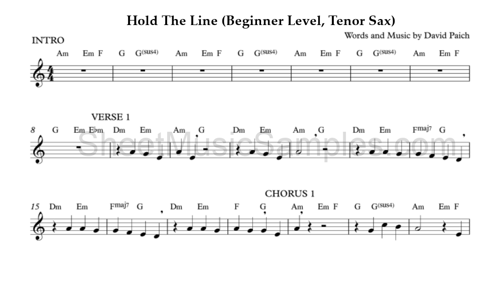 Hold The Line (Beginner Level, Tenor Sax)