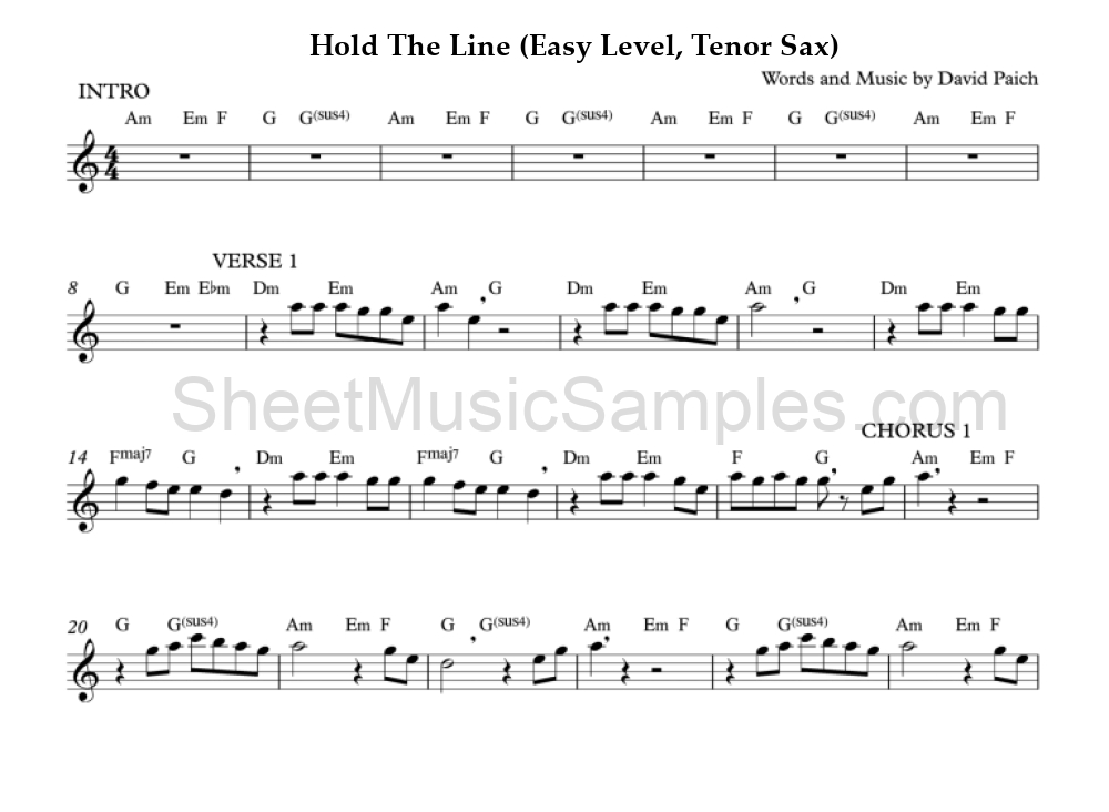 Hold The Line (Easy Level, Tenor Sax)