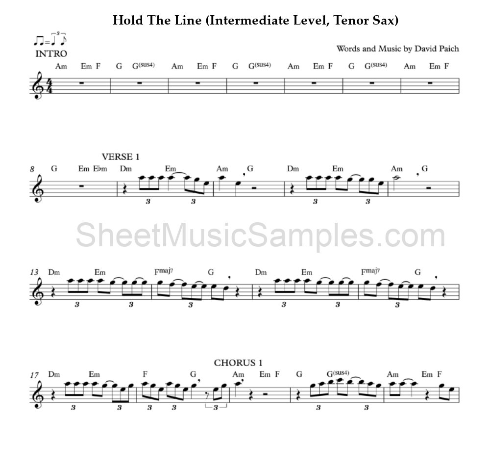 Hold The Line (Intermediate Level, Tenor Sax)