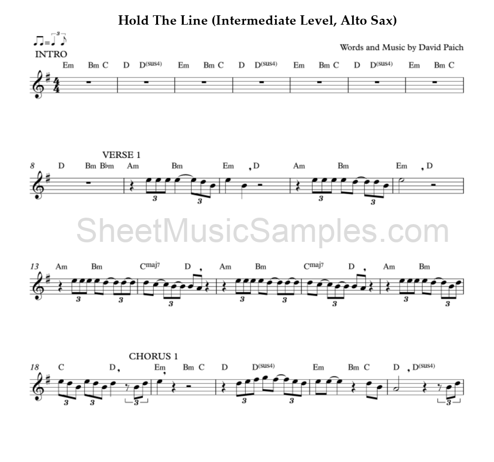 Hold The Line (Intermediate Level, Alto Sax)