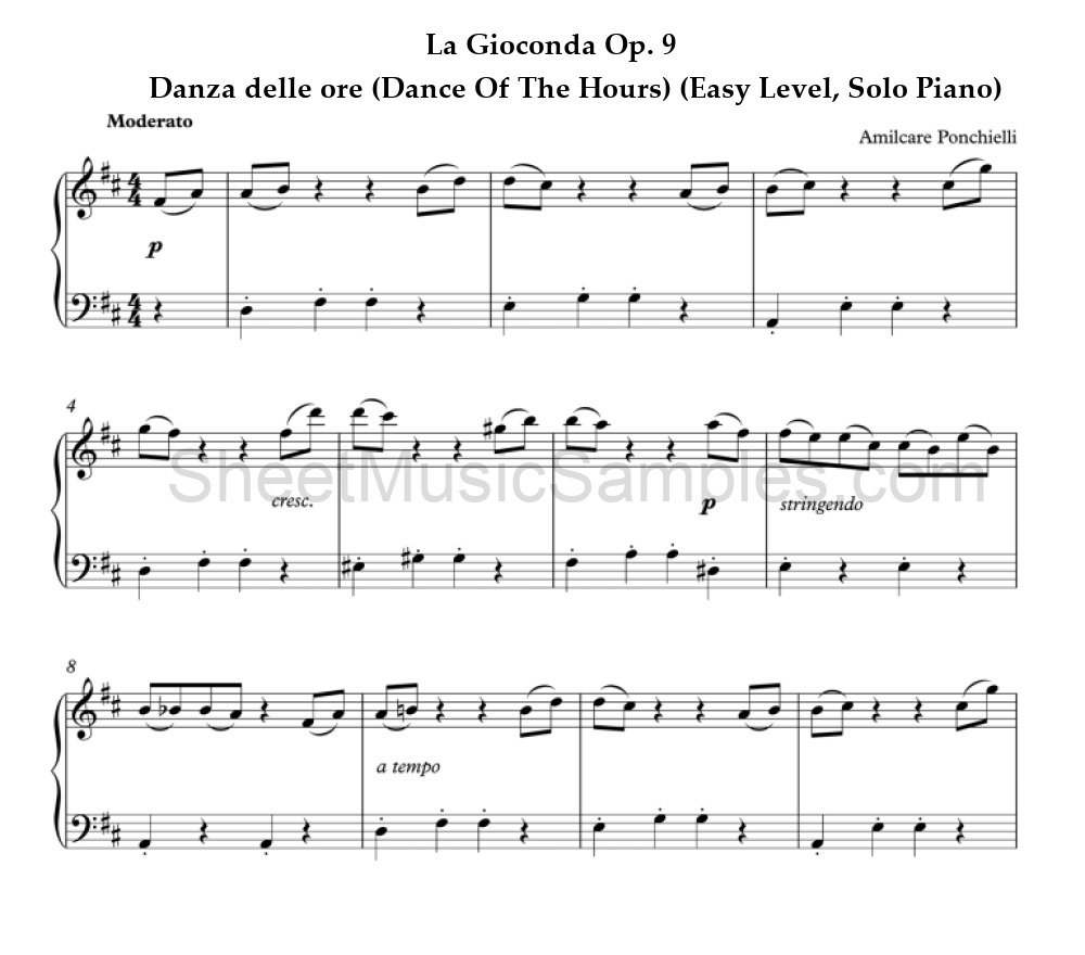 La Gioconda Op. 9 - Danza delle ore (Dance Of The Hours) (Easy Level, Solo Piano)