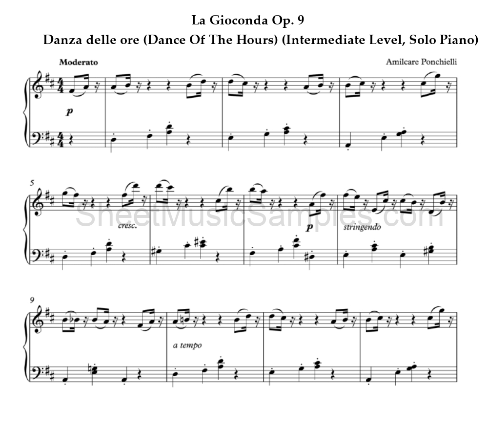 La Gioconda Op. 9 - Danza delle ore (Dance Of The Hours) (Intermediate Level, Solo Piano)