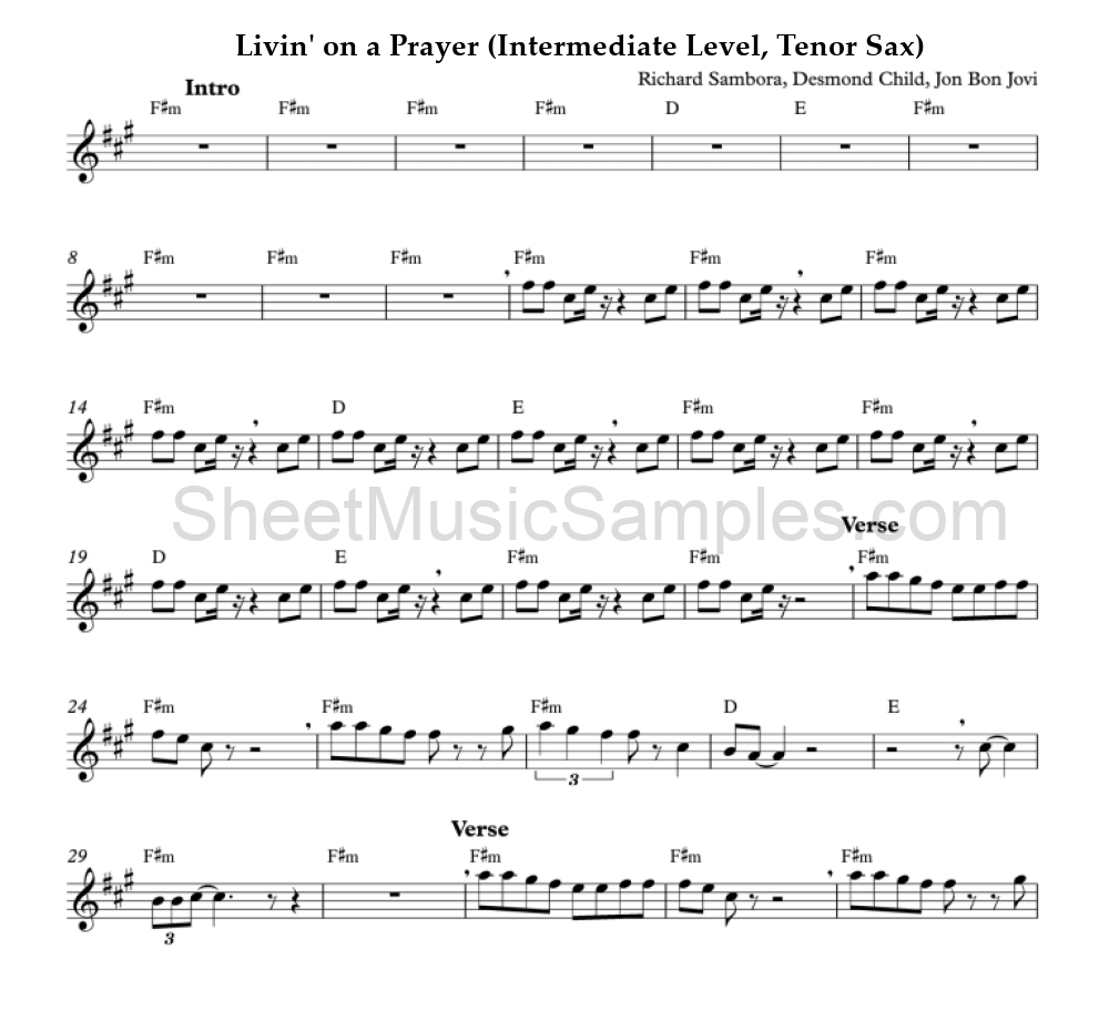 Livin' on a Prayer (Intermediate Level, Tenor Sax)