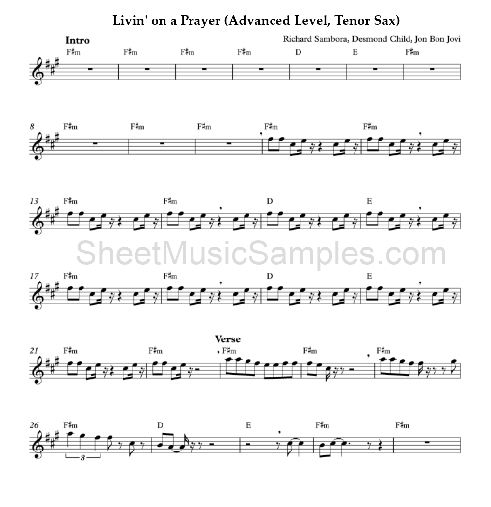 Livin' on a Prayer (Advanced Level, Tenor Sax)