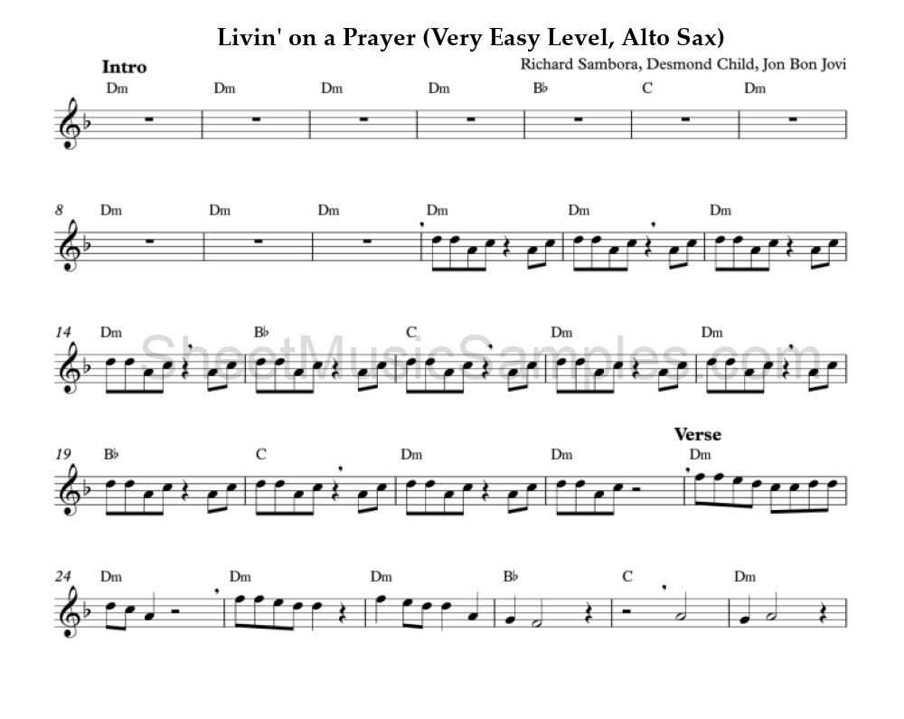 Livin' on a Prayer (Very Easy Level, Alto Sax)