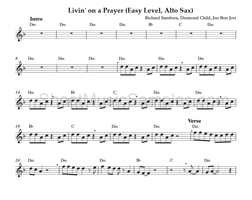 Livin' on a Prayer (Easy Level, Alto Sax)