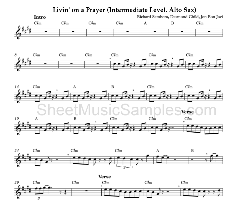 Livin' on a Prayer (Intermediate Level, Alto Sax)