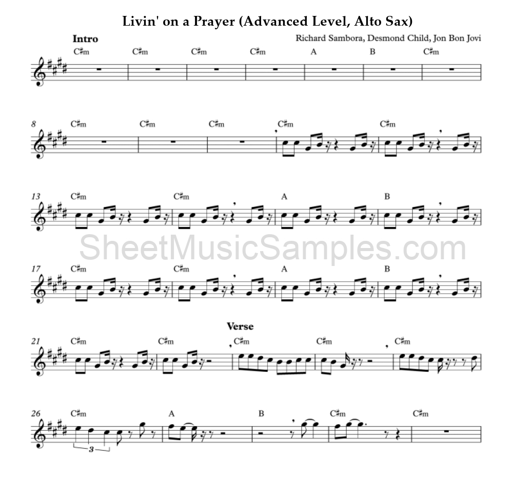 Livin' on a Prayer (Advanced Level, Alto Sax)