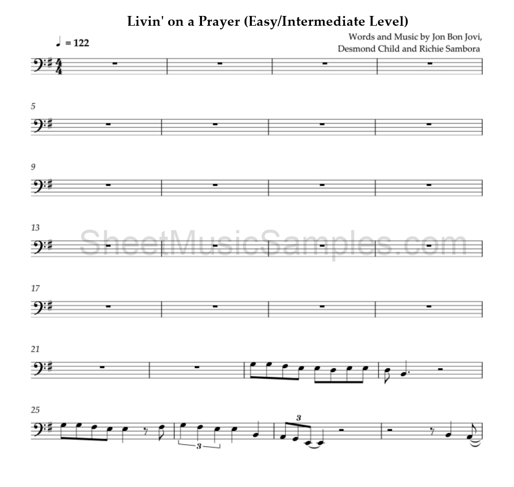 Livin' on a Prayer (Easy/Intermediate Level)