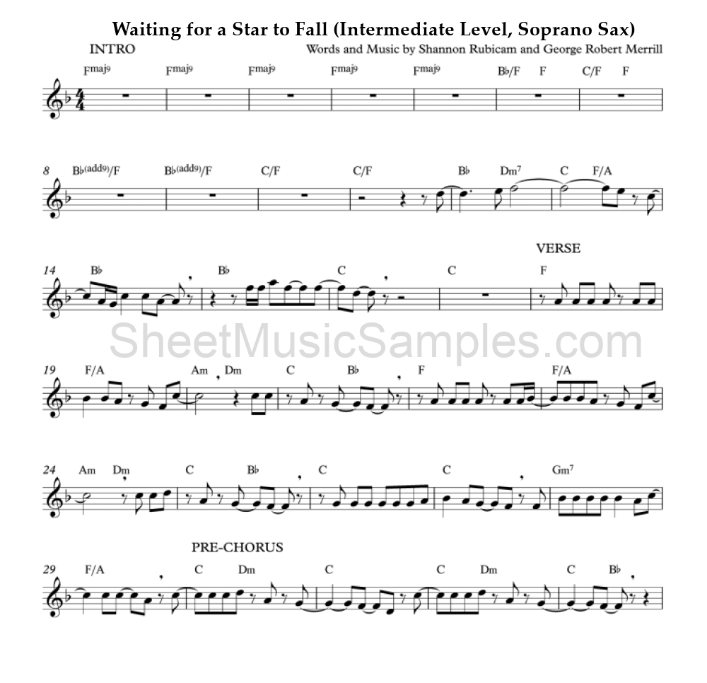 Waiting for a Star to Fall (Intermediate Level, Soprano Sax)