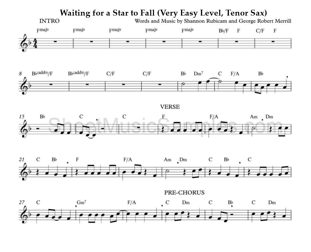 Waiting for a Star to Fall (Very Easy Level, Tenor Sax)