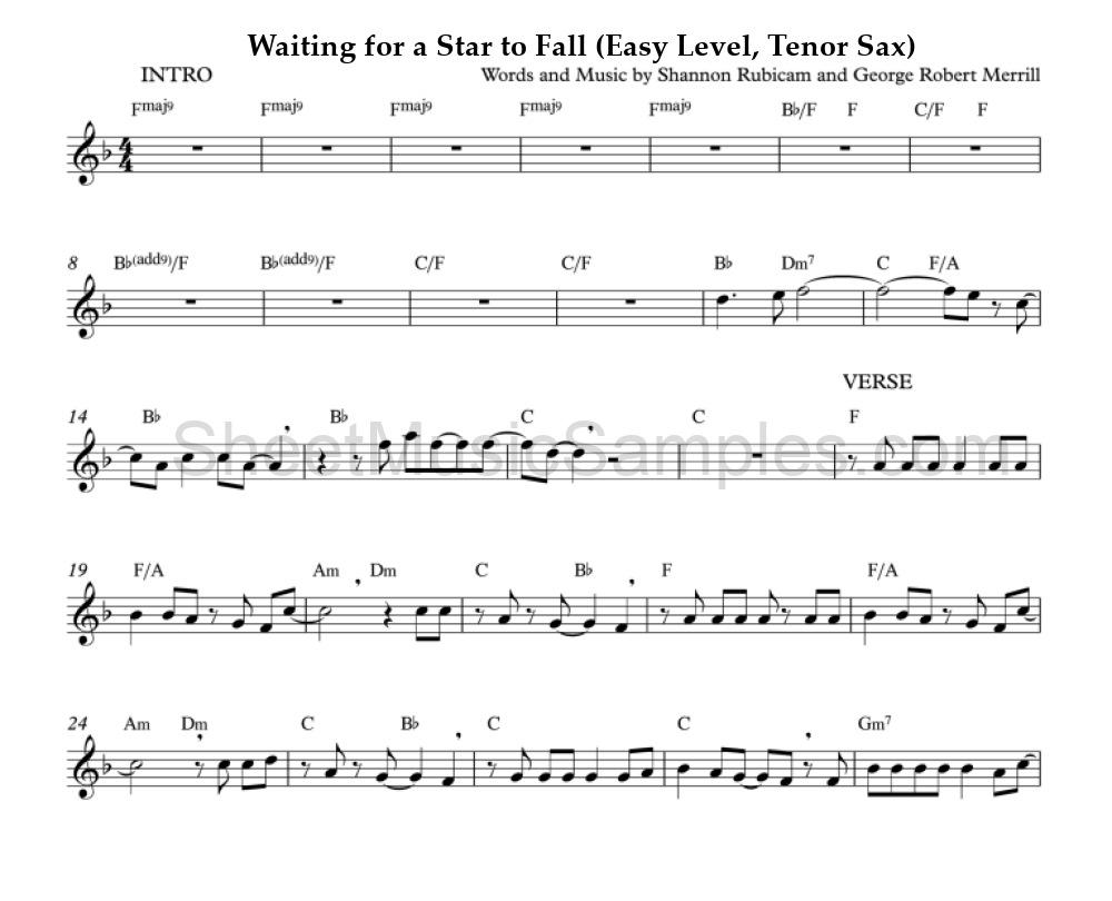 Waiting for a Star to Fall (Easy Level, Tenor Sax)