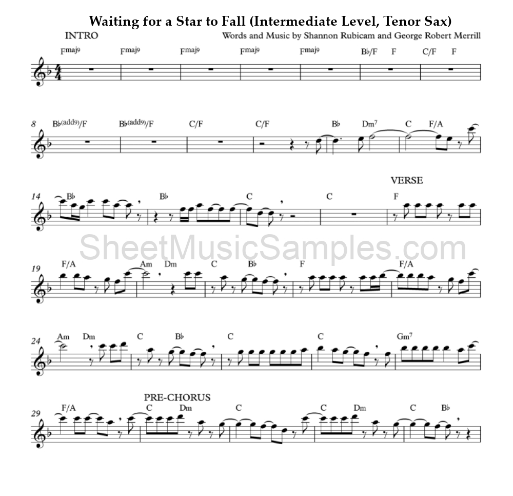 Waiting for a Star to Fall (Intermediate Level, Tenor Sax)