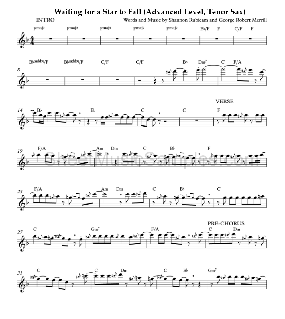 Waiting for a Star to Fall (Advanced Level, Tenor Sax)