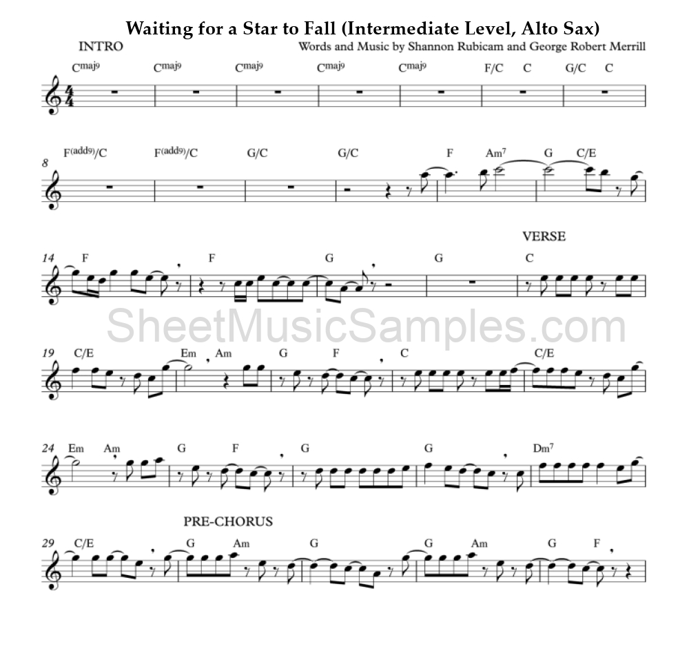 Waiting for a Star to Fall (Intermediate Level, Alto Sax)