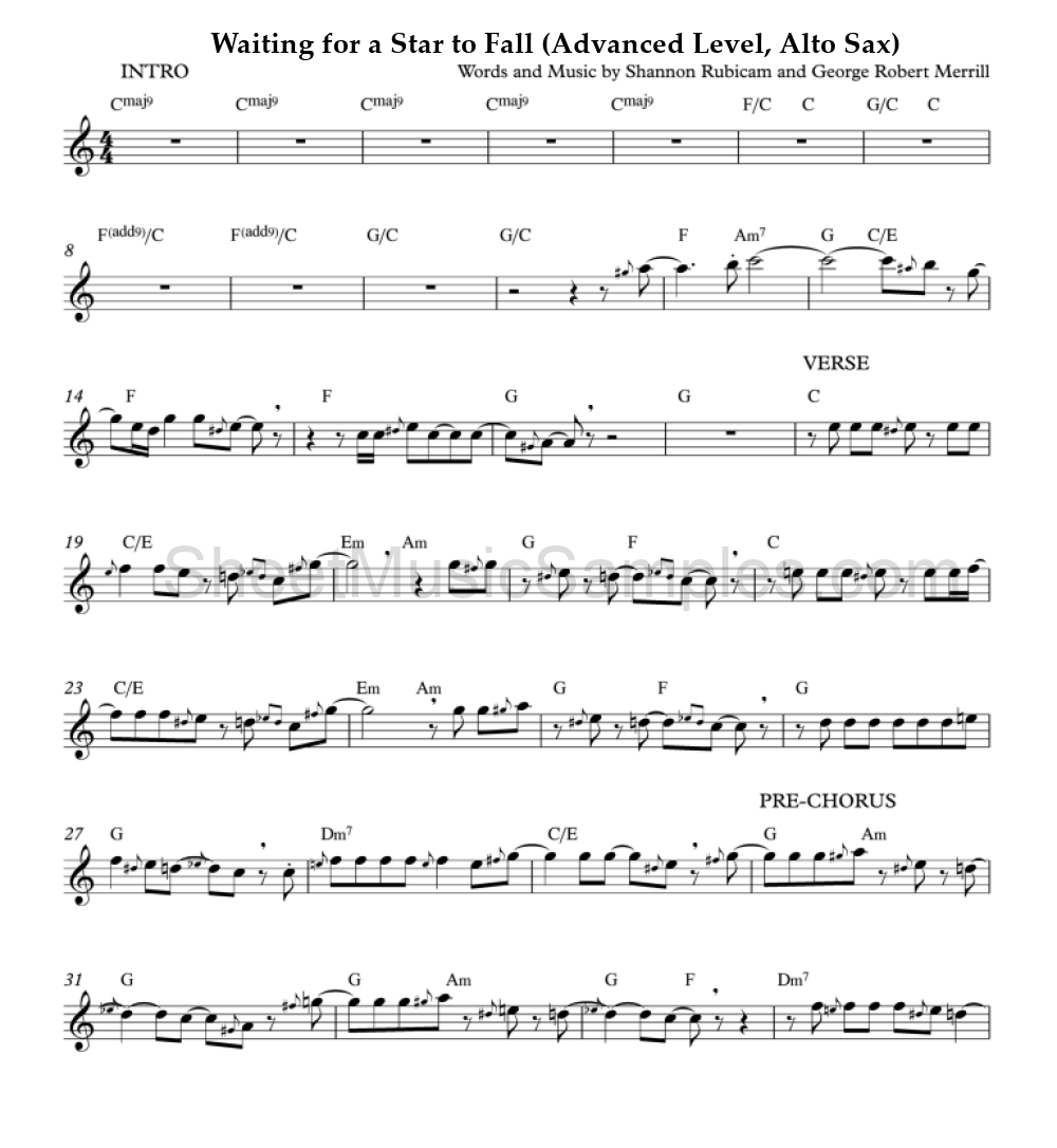 Waiting for a Star to Fall (Advanced Level, Alto Sax)