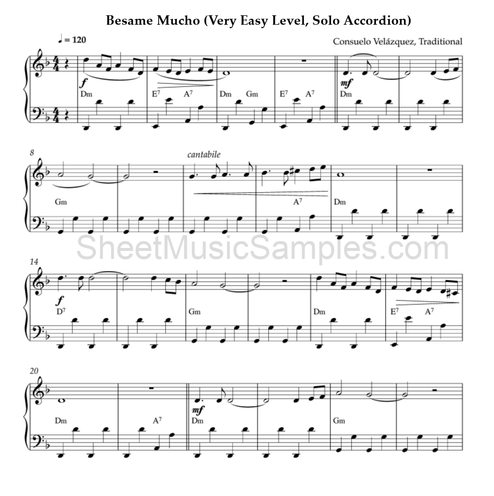 Besame Mucho (Very Easy Level, Solo Accordion)