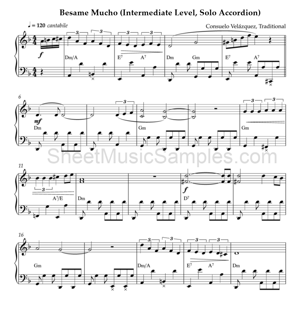 Besame Mucho (Intermediate Level, Solo Accordion)