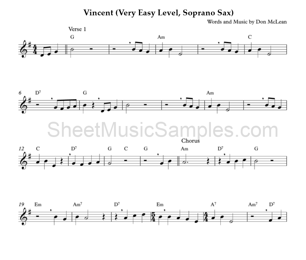 Vincent (Very Easy Level, Soprano Sax)