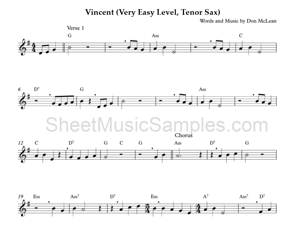 Vincent (Very Easy Level, Tenor Sax)