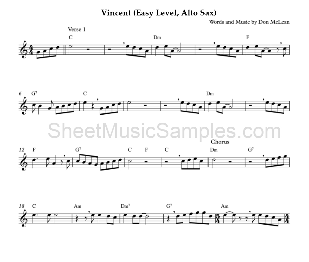 Vincent (Easy Level, Alto Sax)