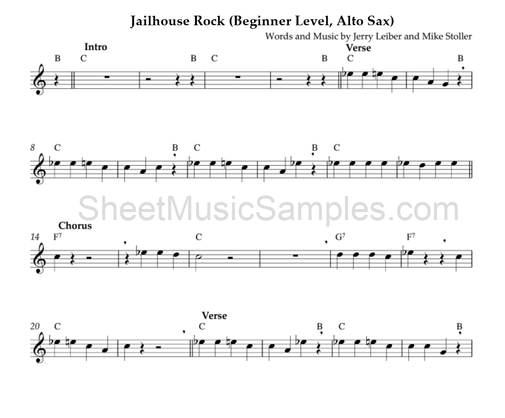 Jailhouse Rock (Beginner Level, Alto Sax)