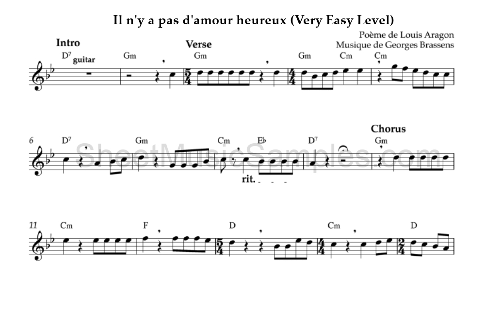 Il n'y a pas d'amour heureux (Very Easy Level)