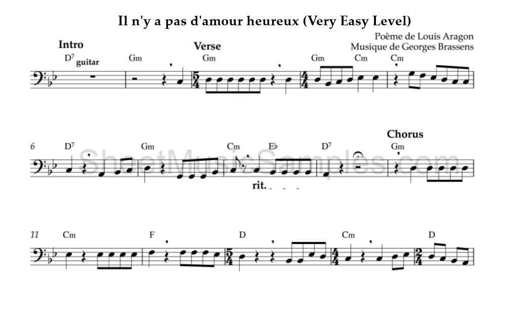 Il n'y a pas d'amour heureux (Very Easy Level)