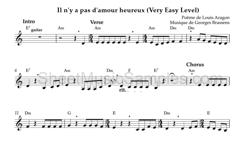 Il n'y a pas d'amour heureux (Very Easy Level)