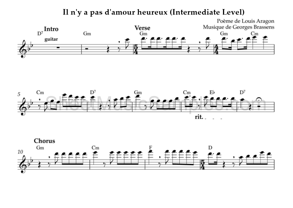 Il n'y a pas d'amour heureux (Intermediate Level)