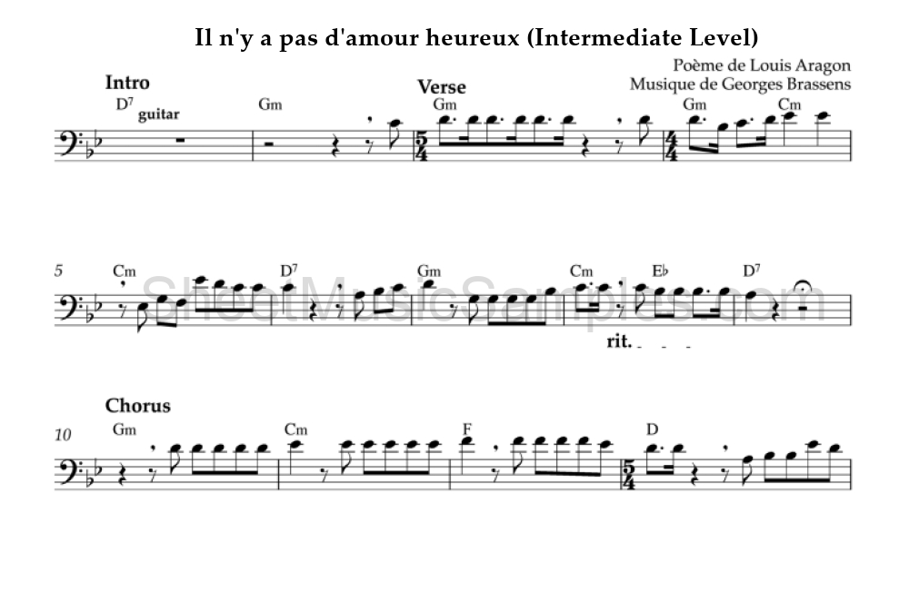 Il n'y a pas d'amour heureux (Intermediate Level)