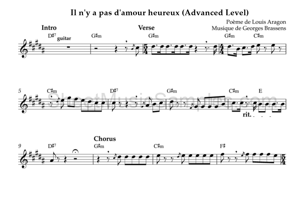 Il n'y a pas d'amour heureux (Advanced Level)