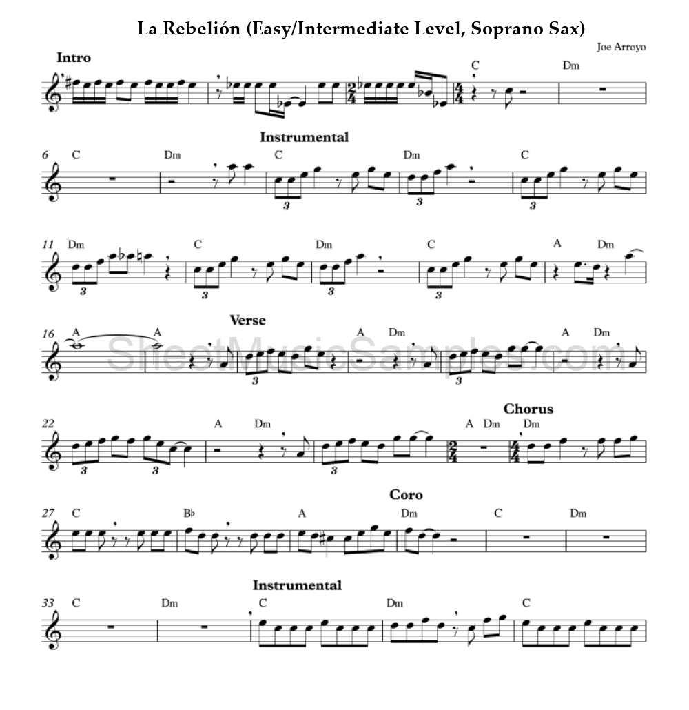 La Rebelión (Easy/Intermediate Level, Soprano Sax)