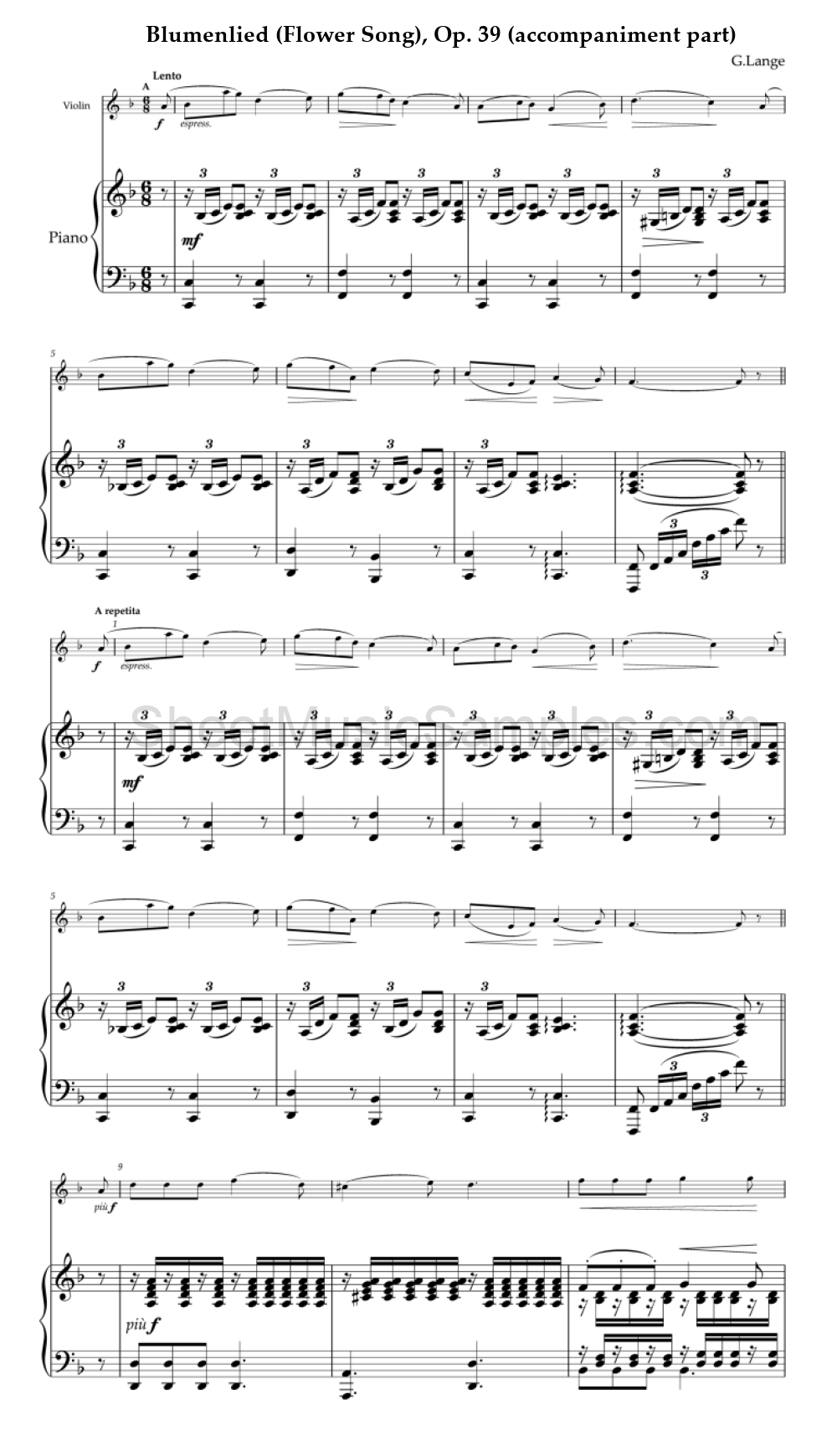 Blumenlied (Flower Song), Op. 39 (accompaniment part)