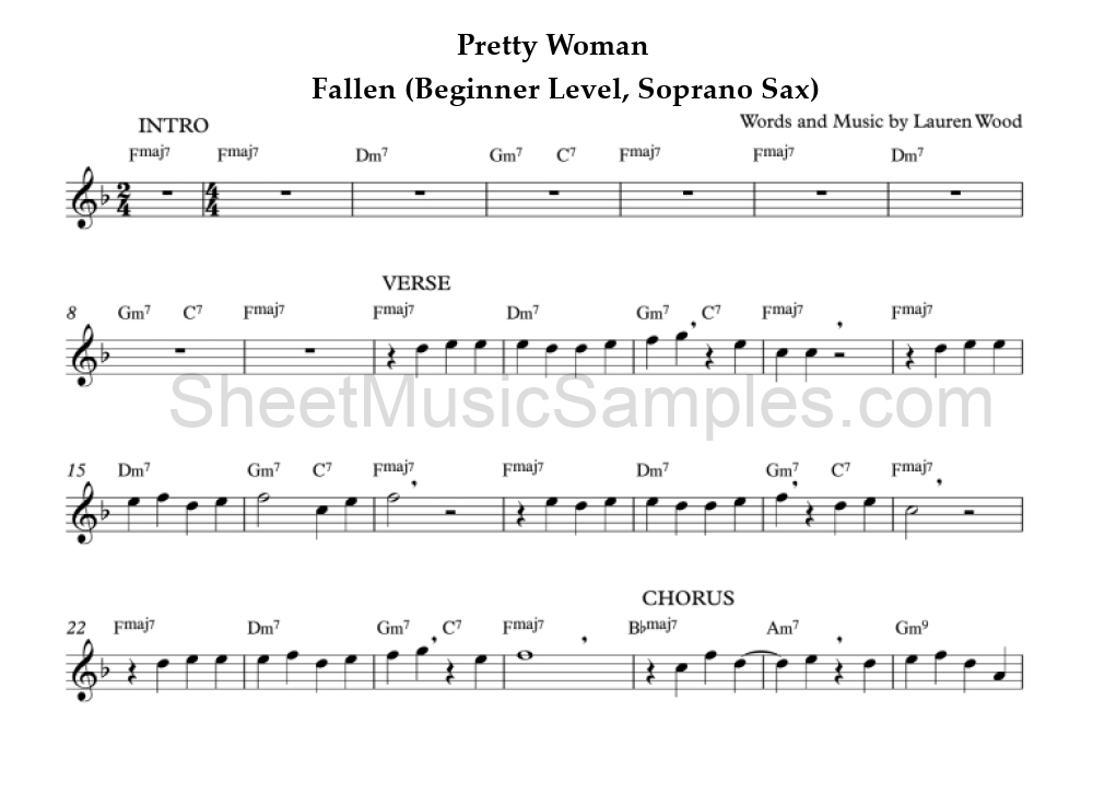 Pretty Woman - Fallen (Beginner Level, Soprano Sax)