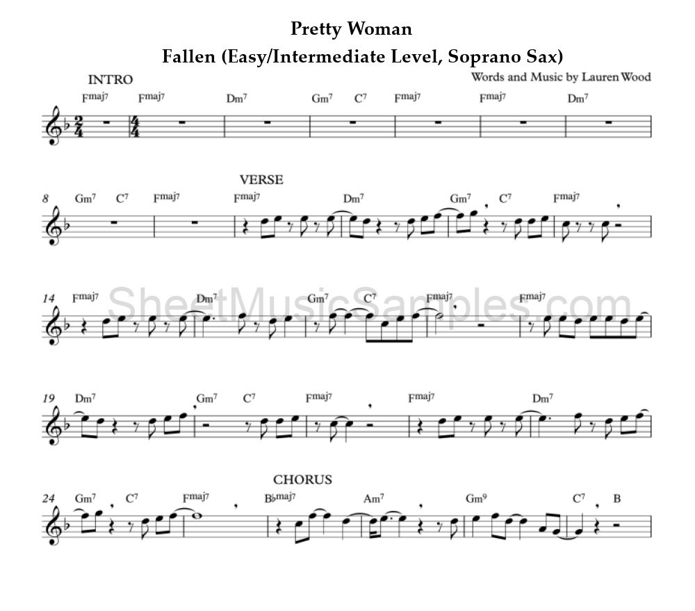 Pretty Woman - Fallen (Easy/Intermediate Level, Soprano Sax)