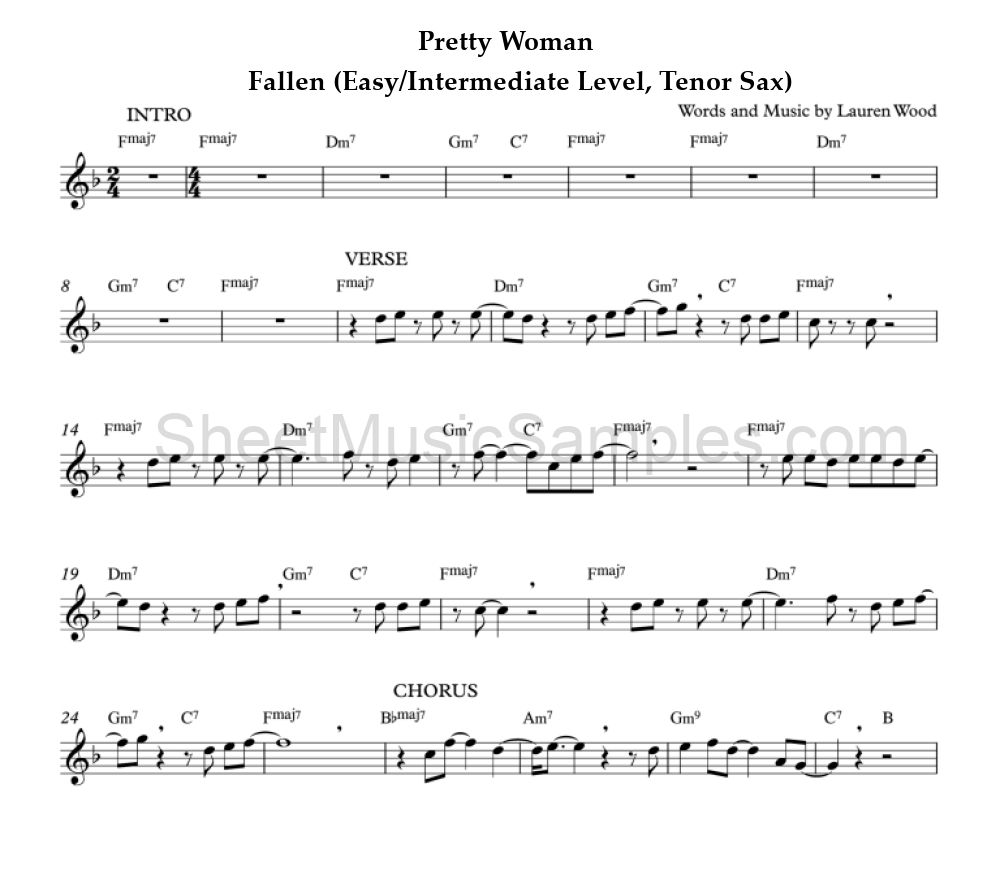 Pretty Woman - Fallen (Easy/Intermediate Level, Tenor Sax)