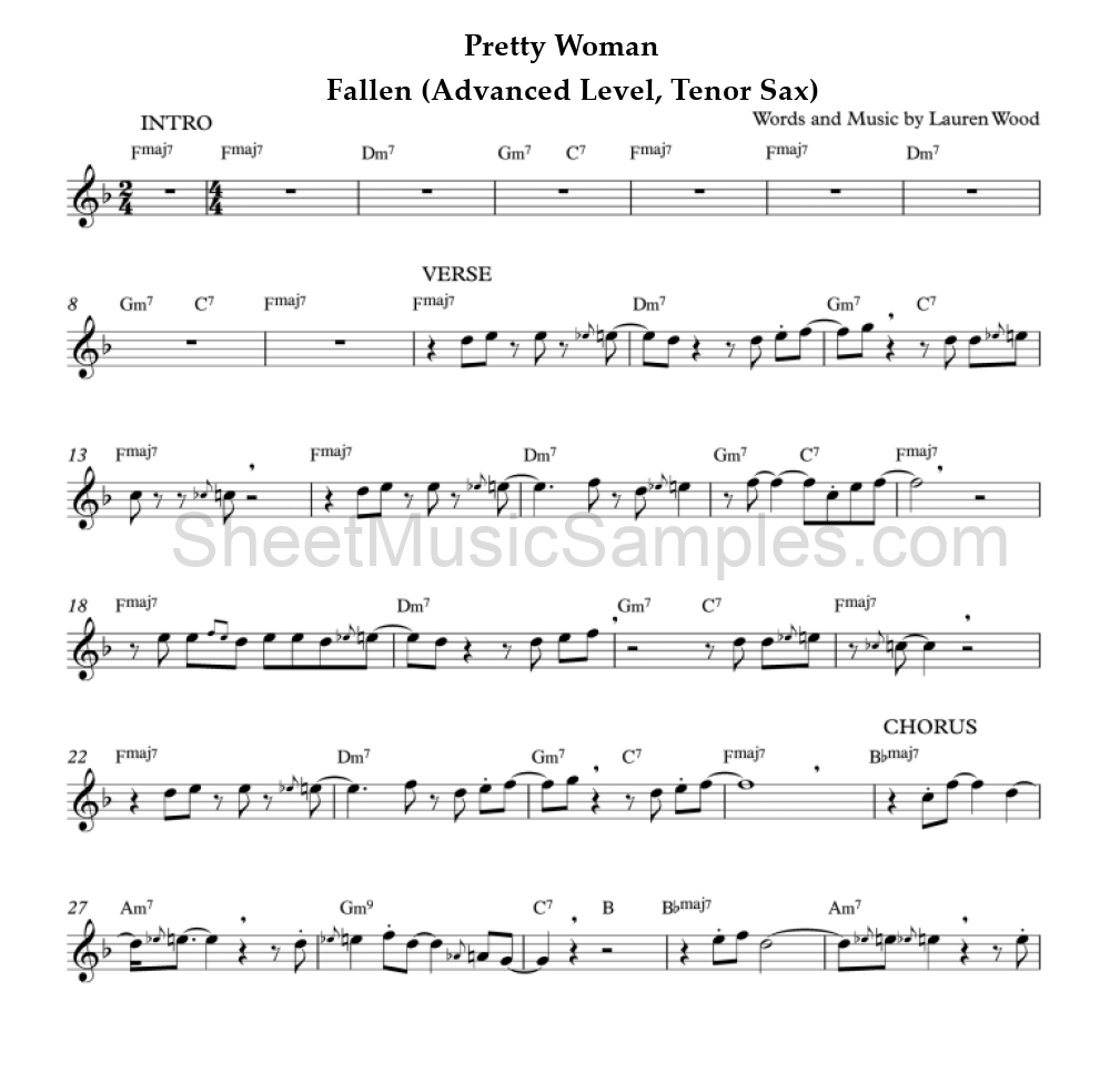 Pretty Woman - Fallen (Advanced Level, Tenor Sax)