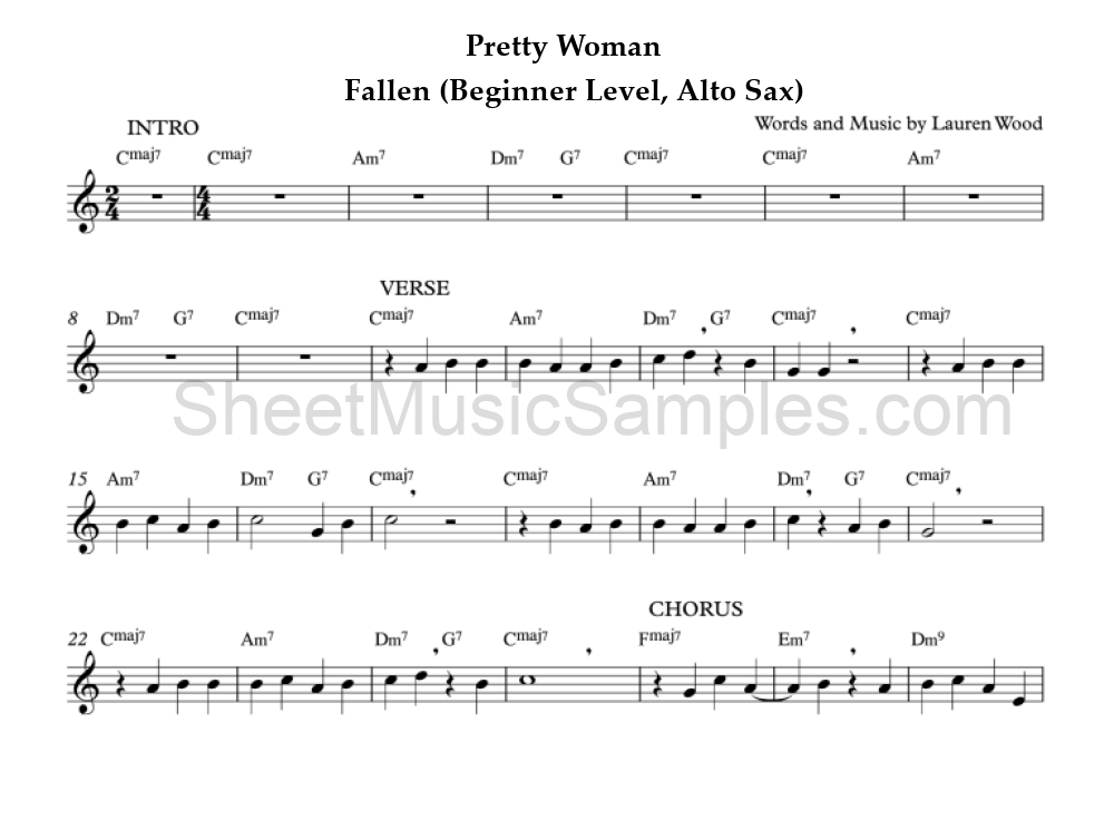 Pretty Woman - Fallen (Beginner Level, Alto Sax)