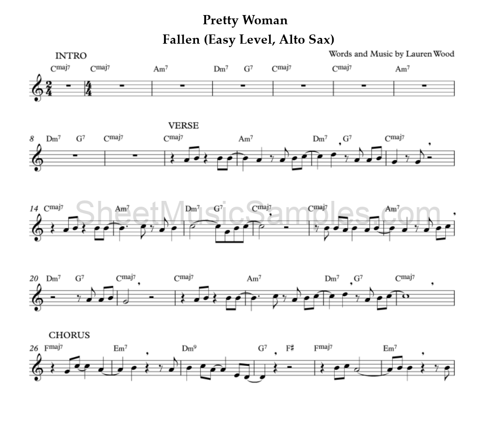 Pretty Woman - Fallen (Easy Level, Alto Sax)