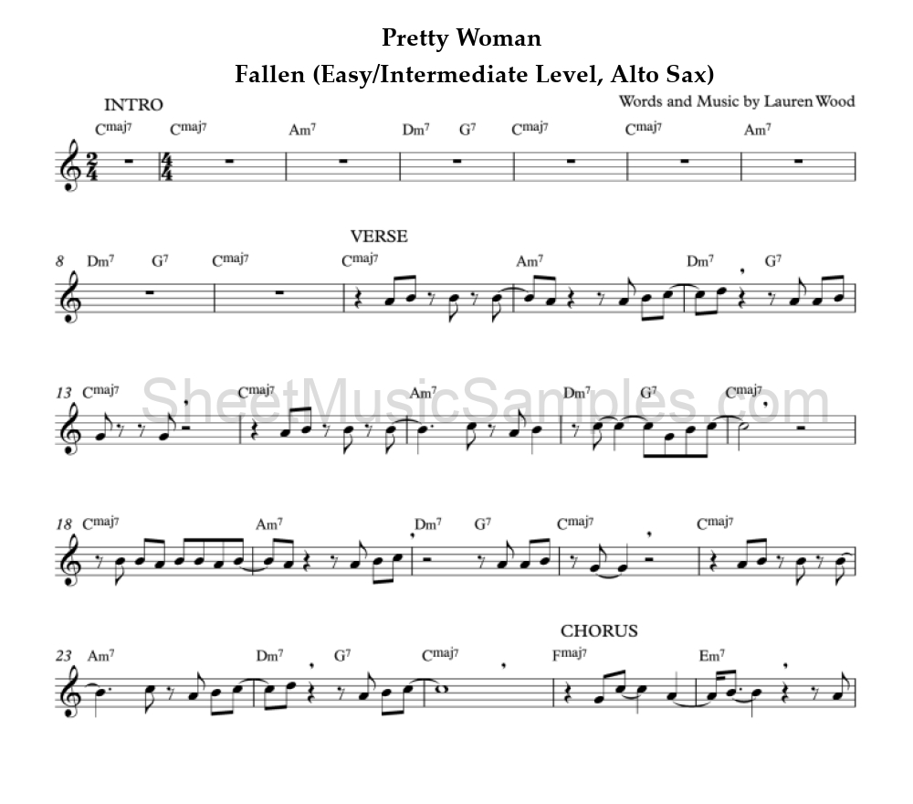 Pretty Woman - Fallen (Easy/Intermediate Level, Alto Sax)