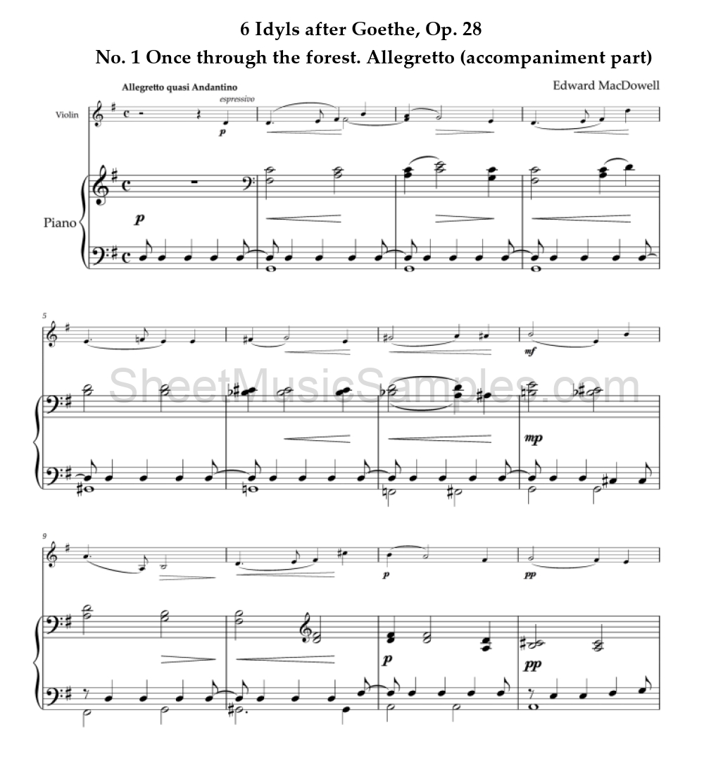 6 Idyls after Goethe, Op. 28 - No. 1 Once through the forest. Allegretto (accompaniment part)