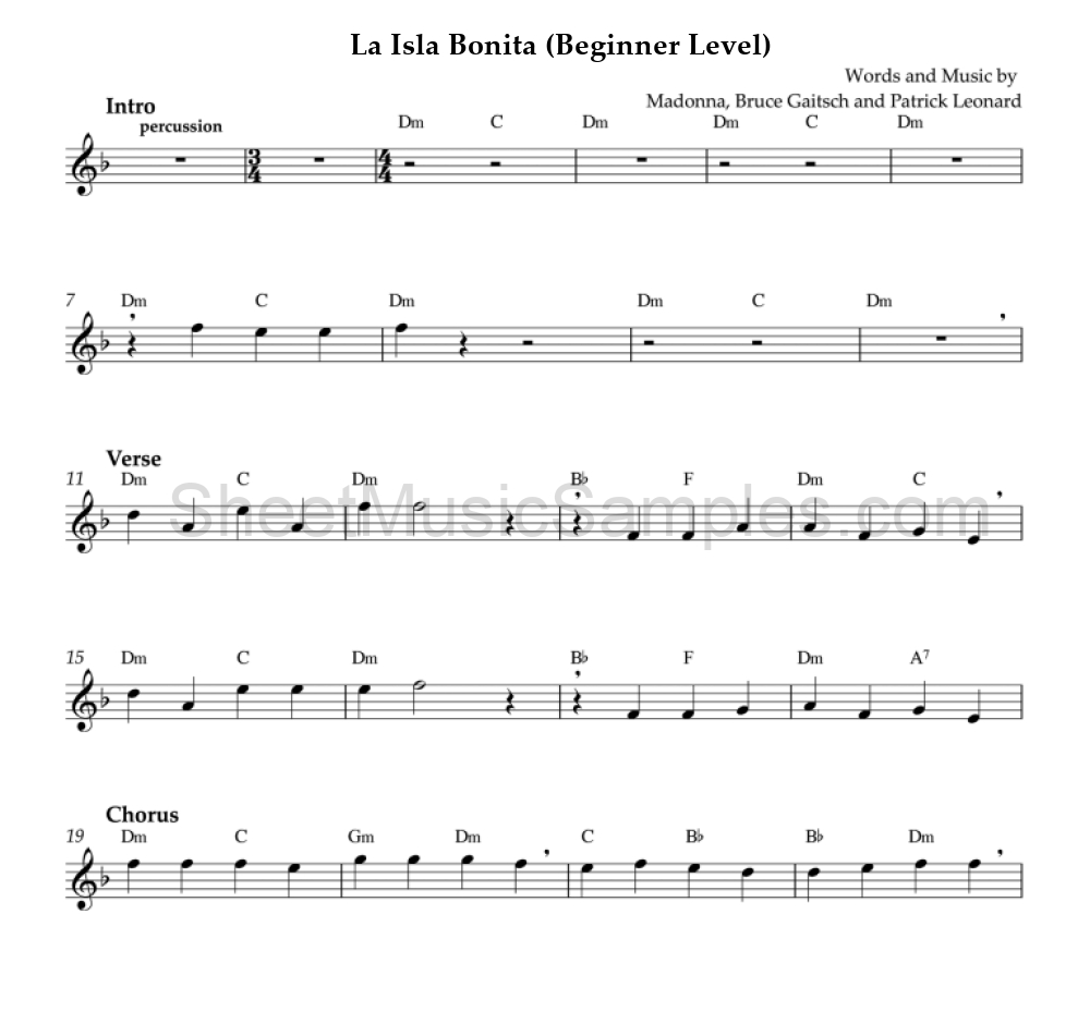 La Isla Bonita (Beginner Level)